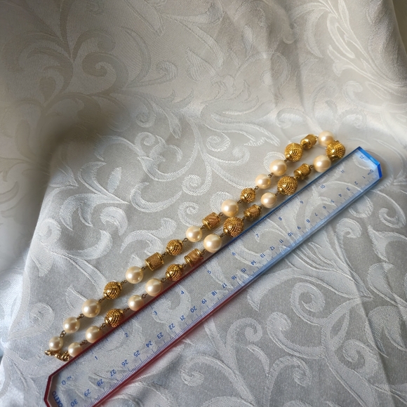 Monet Faux Pearl and Gold Tone Mesh Bead Necklace - Picture 5 of 5